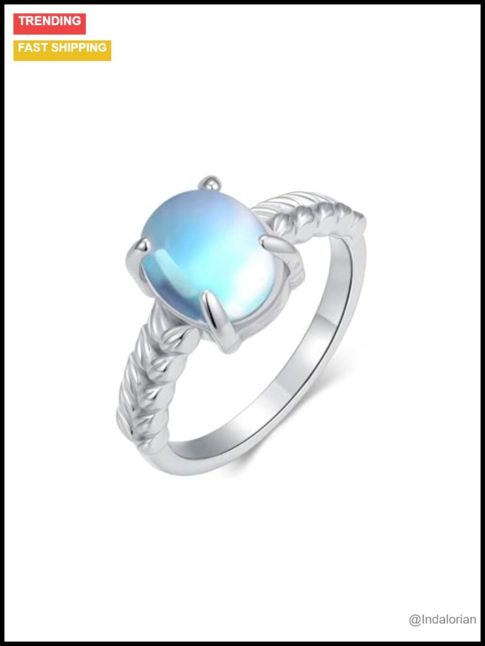 925 Sterling Silver Oval Moonstone Leaf Ring Solitaire Statement